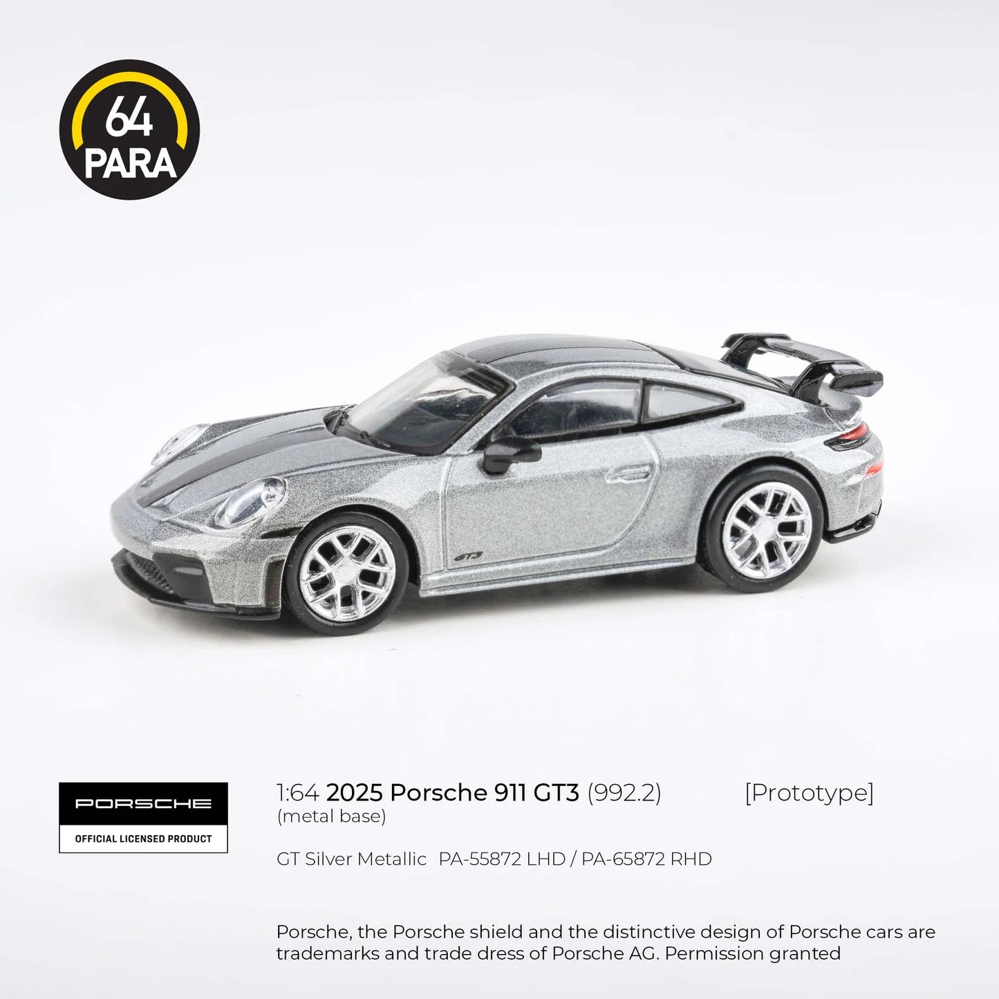 Porsche 911 GT3 (992.2) Silver Metallic - Para64 - Scala 1/64 PA-55872 LHD