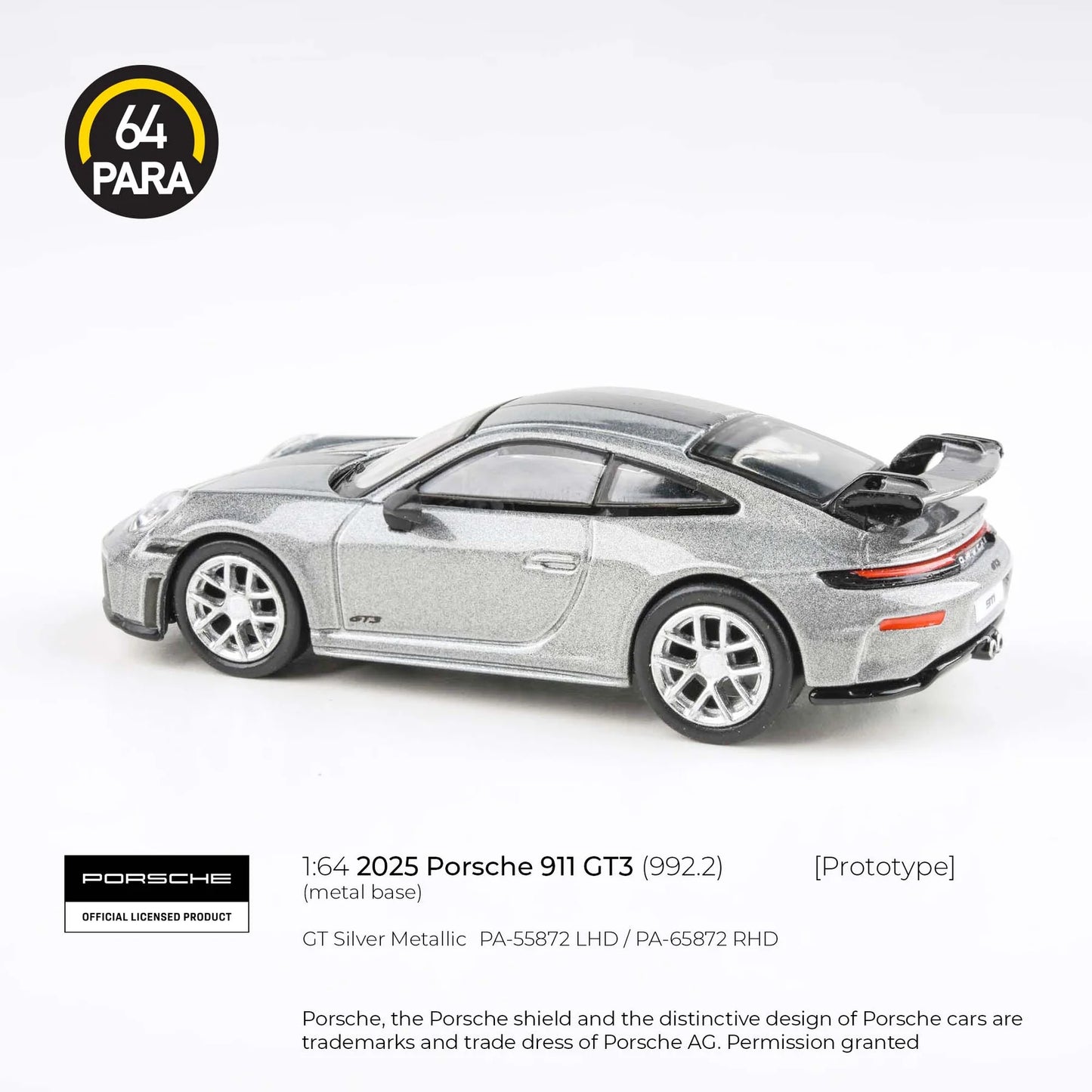Porsche 911 GT3 (992.2) Silver Metallic - Para64 - Scala 1/64 PA-55872 LHD