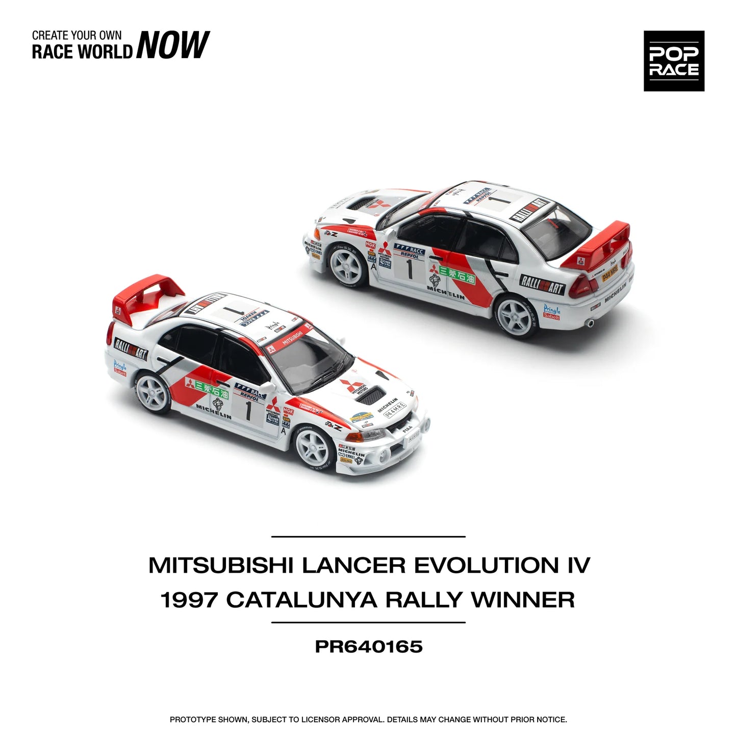 Mitsubishi Lancer Evolution IV RHD #1 Winner "Rally de Catalunya" 1997 - Pop Race - Scala 1/64 PR64-165
