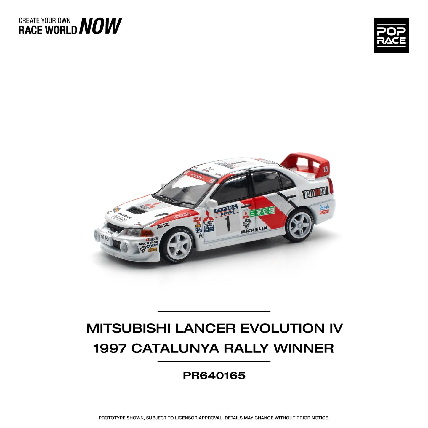 Mitsubishi Lancer Evolution IV RHD #1 Winner "Rally de Catalunya" 1997 - Pop Race - Scala 1/64 PR64-165