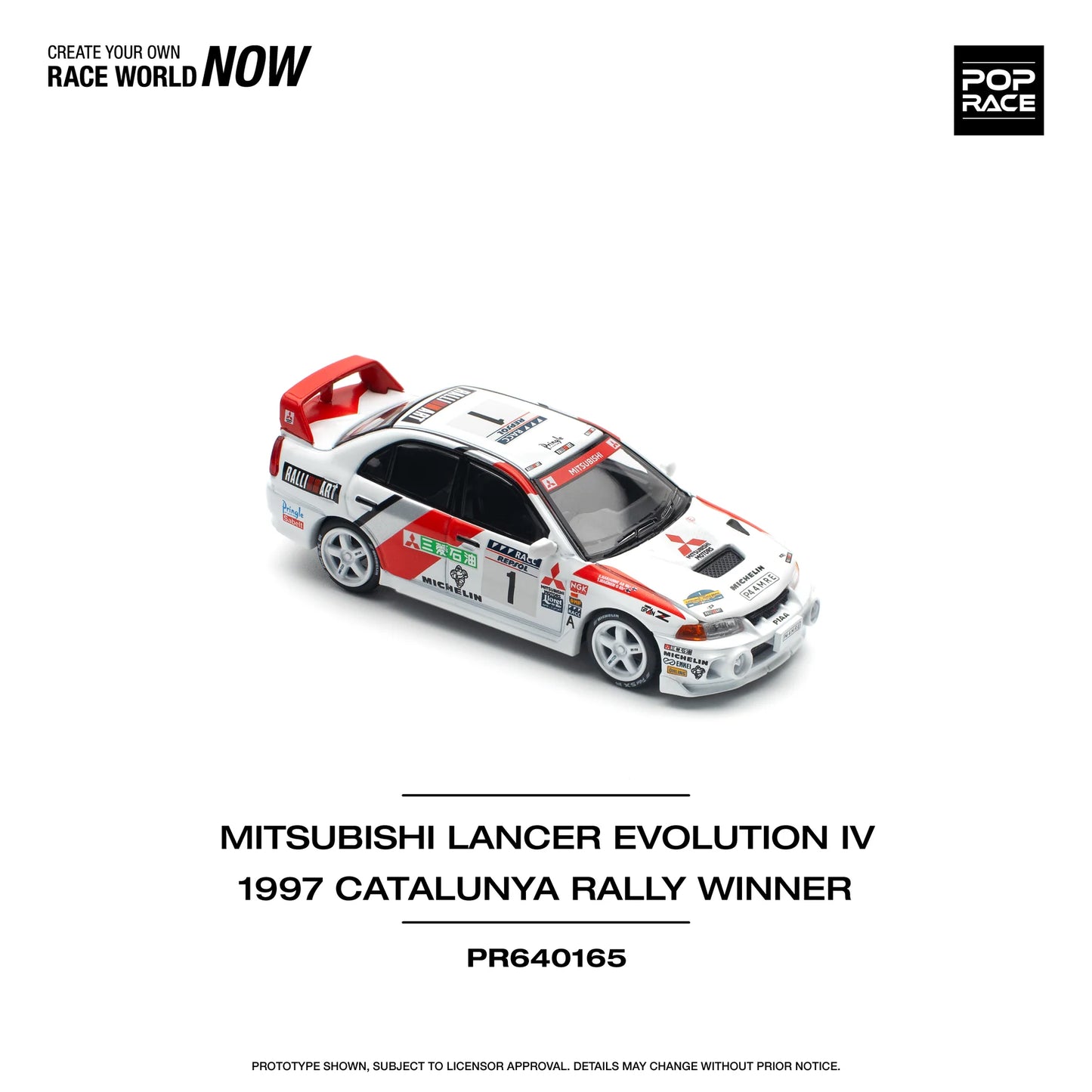 Mitsubishi Lancer Evolution IV RHD #1 Winner "Rally de Catalunya" 1997 - Pop Race - Scala 1/64 PR64-165