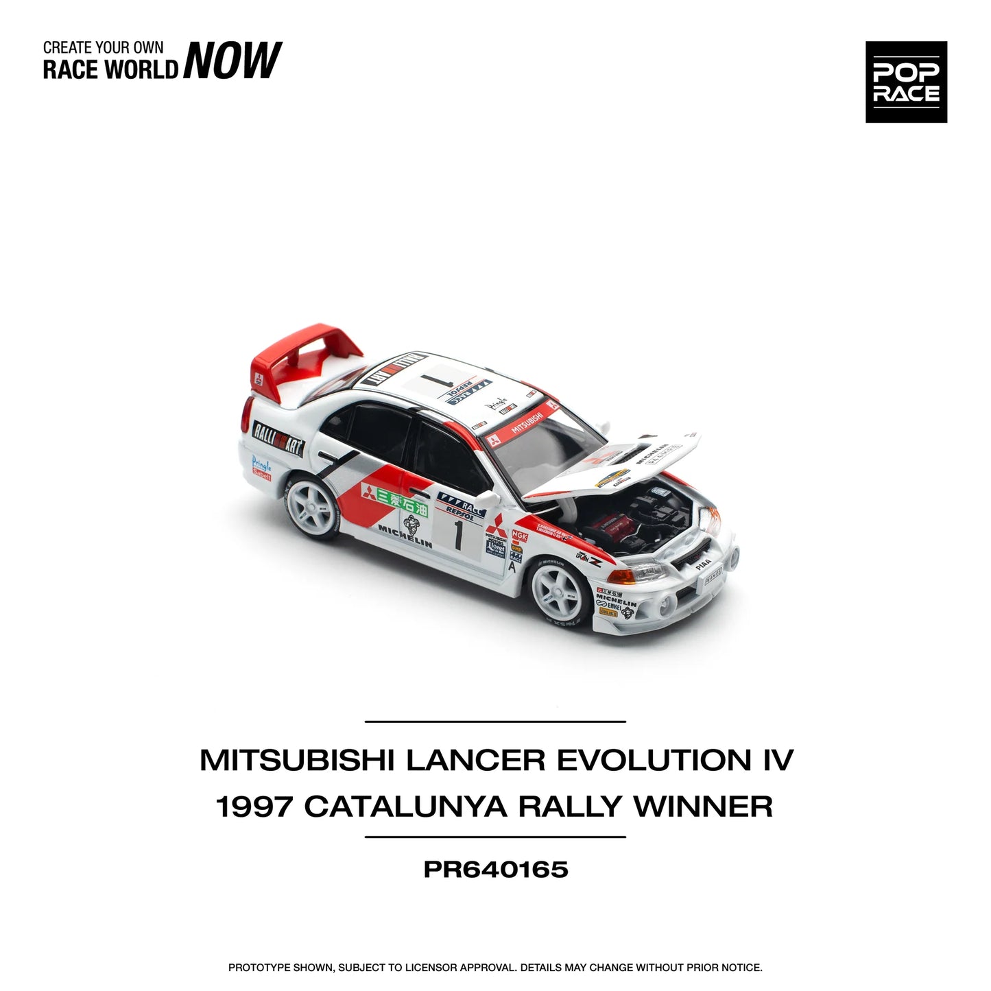 Mitsubishi Lancer Evolution IV RHD #1 Winner "Rally de Catalunya" 1997 - Pop Race - Scala 1/64 PR64-165