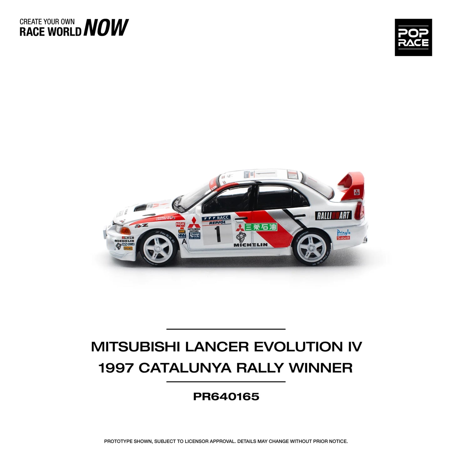Mitsubishi Lancer Evolution IV RHD #1 Winner "Rally de Catalunya" 1997 - Pop Race - Scala 1/64 PR64-165