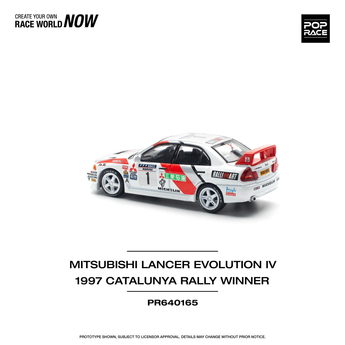 Mitsubishi Lancer Evolution IV RHD #1 Winner "Rally de Catalunya" 1997 - Pop Race - Scala 1/64 PR64-165
