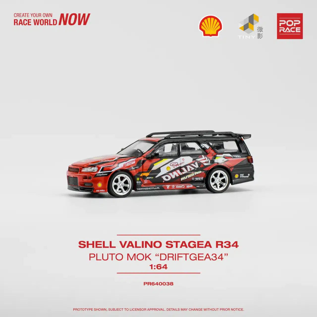Shell Valino Stagea R34 Pluto Mok “Driftagea34” - Pop Race X Tiny - Scala 1/64 PR640038-SHELL