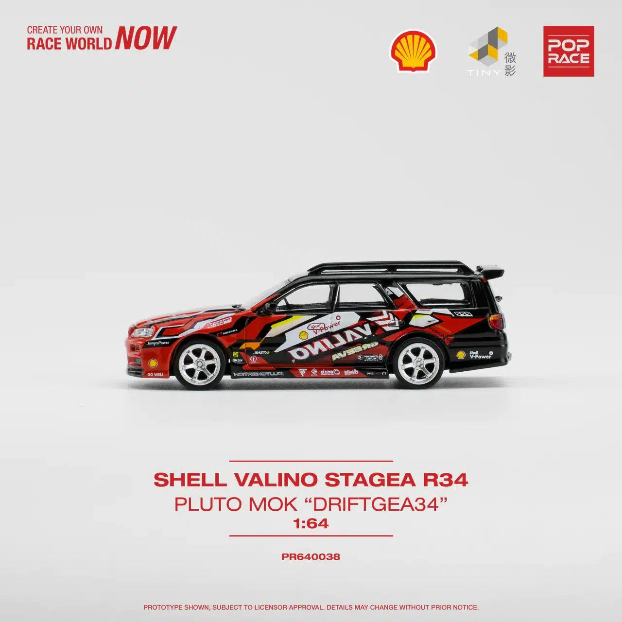 Shell Valino Stagea R34 Pluto Mok “Driftagea34” - Pop Race X Tiny - Scala 1/64 PR640038-SHELL