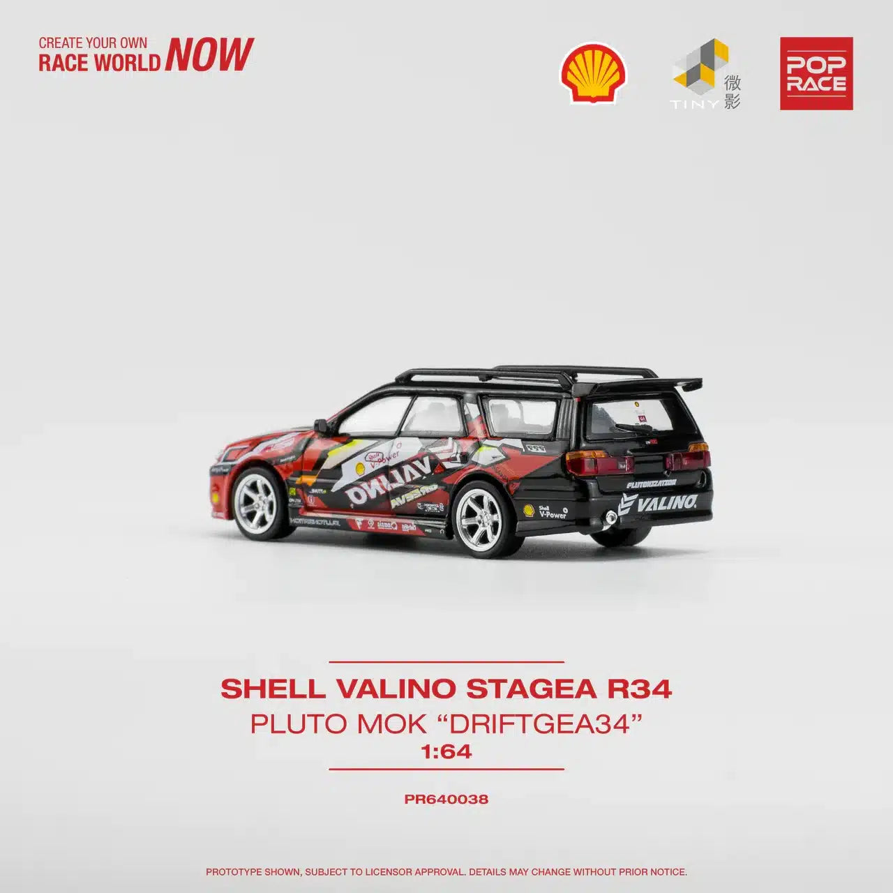 Shell Valino Stagea R34 Pluto Mok “Driftagea34” - Pop Race X Tiny - Scala 1/64 PR640038-SHELL