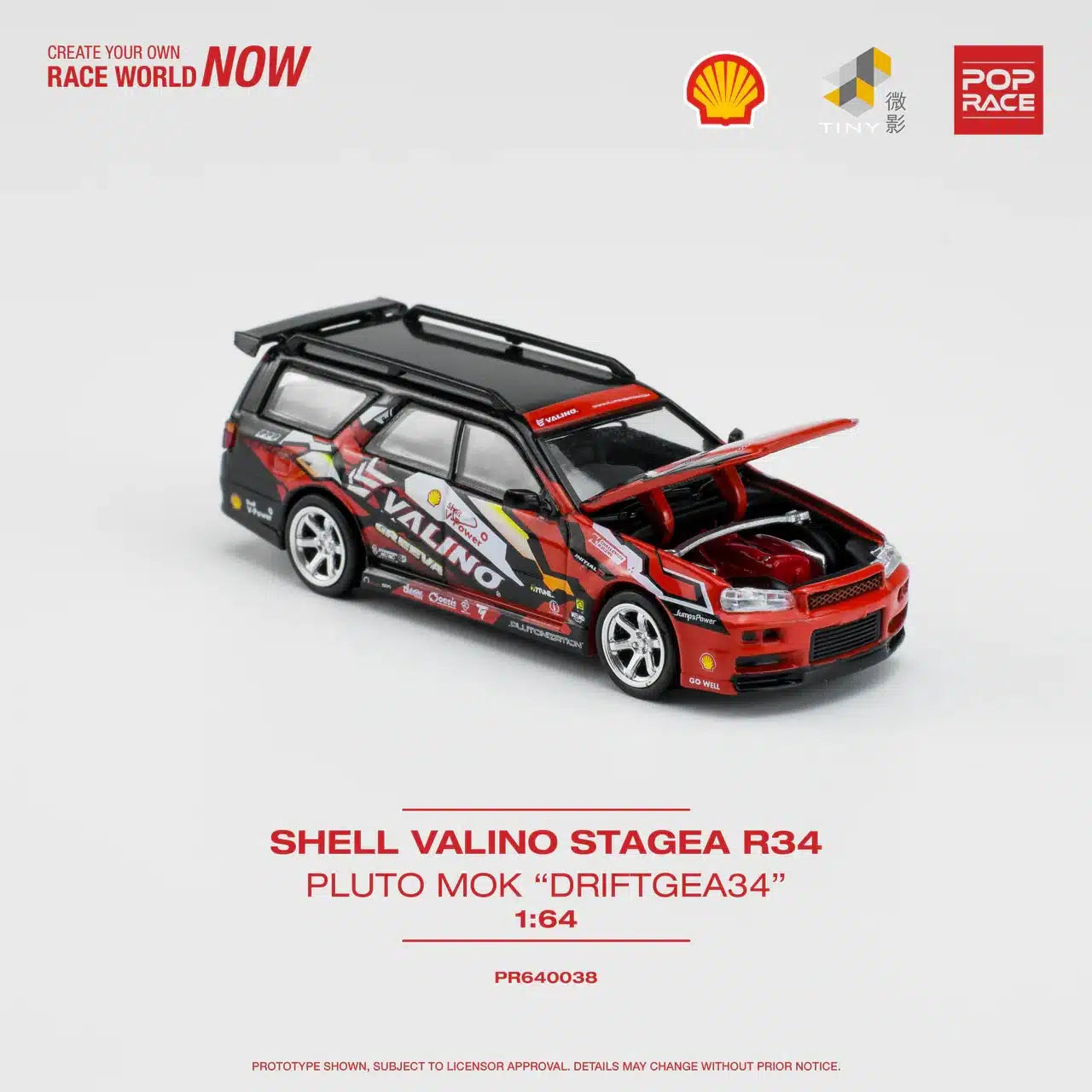 Shell Valino Stagea R34 Pluto Mok “Driftagea34” - Pop Race X Tiny - Scala 1/64 PR640038-SHELL