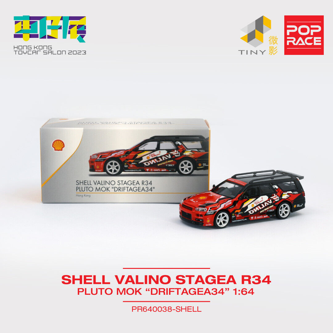 Shell Valino Stagea R34 Pluto Mok “Driftagea34” - Pop Race X Tiny - Scala 1/64 PR640038-SHELL