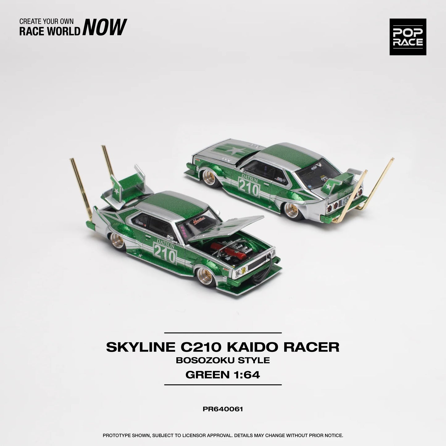 Skyline C210 Kaido Racer Bosozoku Style Green / Silver - Pop Race - Scala 1/64 PR64-61