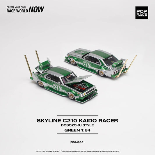 Skyline C210 Kaido Racer Bosozoku Style Green / Silver - Pop Race - Scala 1/64 PR64-61