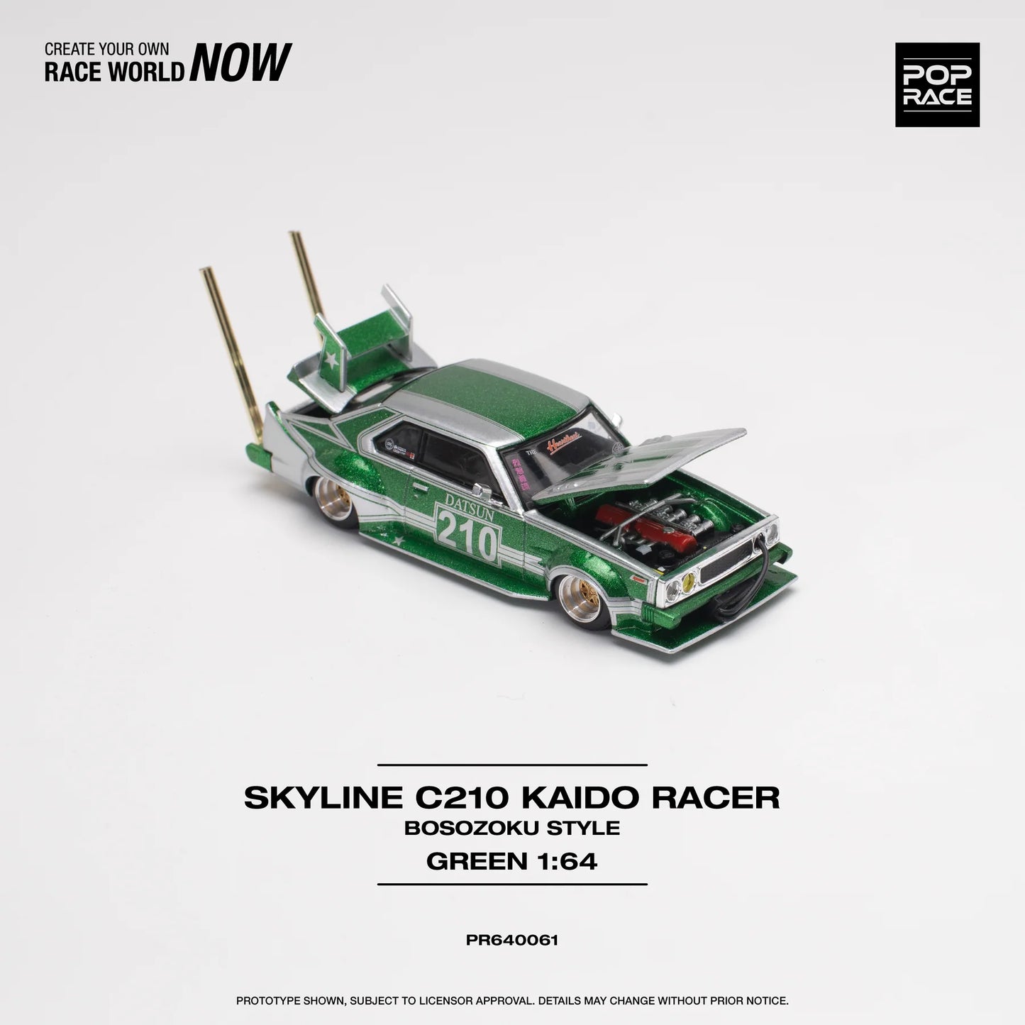 Skyline C210 Kaido Racer Bosozoku Style Green / Silver - Pop Race - Scala 1/64 PR64-61