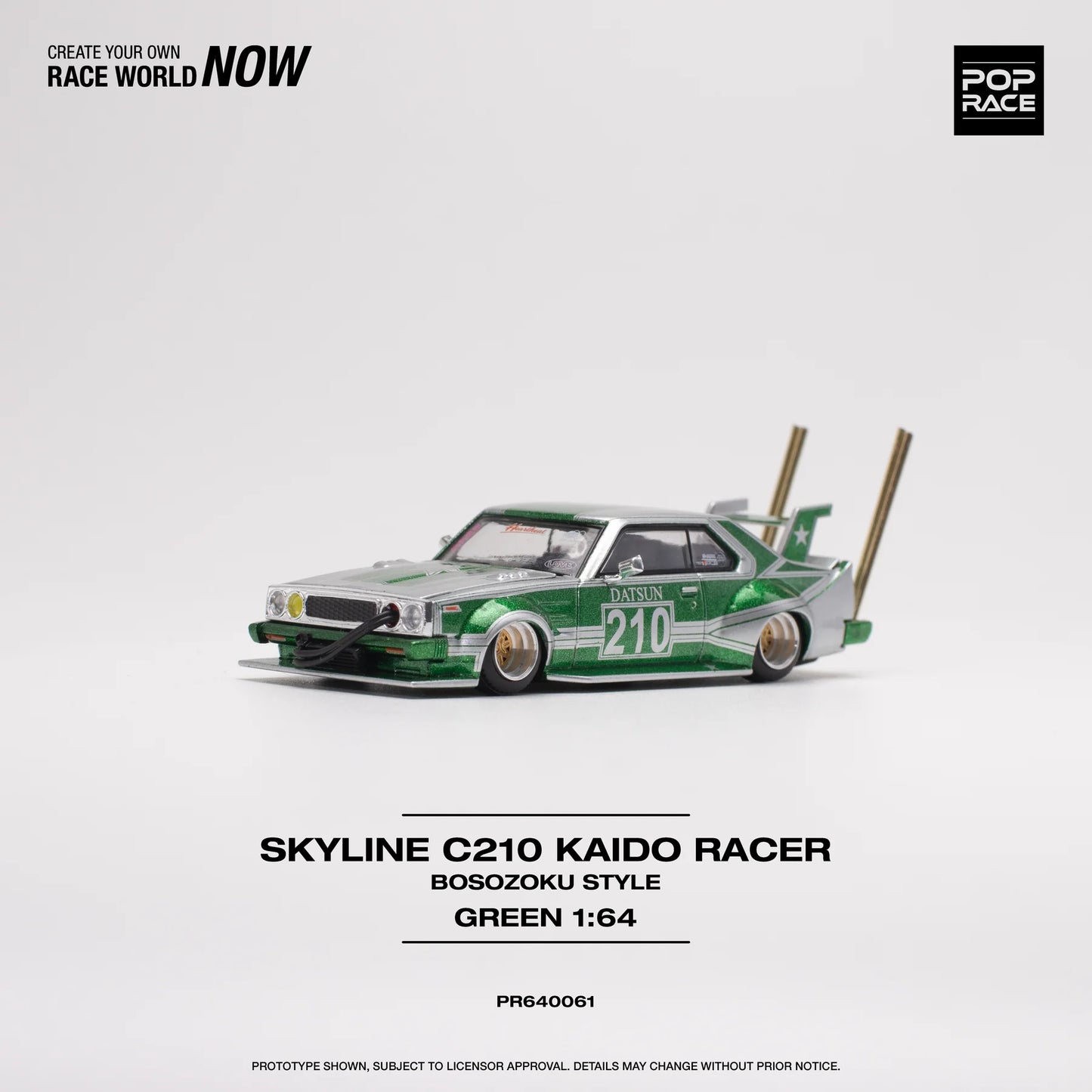 Skyline C210 Kaido Racer Bosozoku Style Green / Silver - Pop Race - Scala 1/64 PR64-61