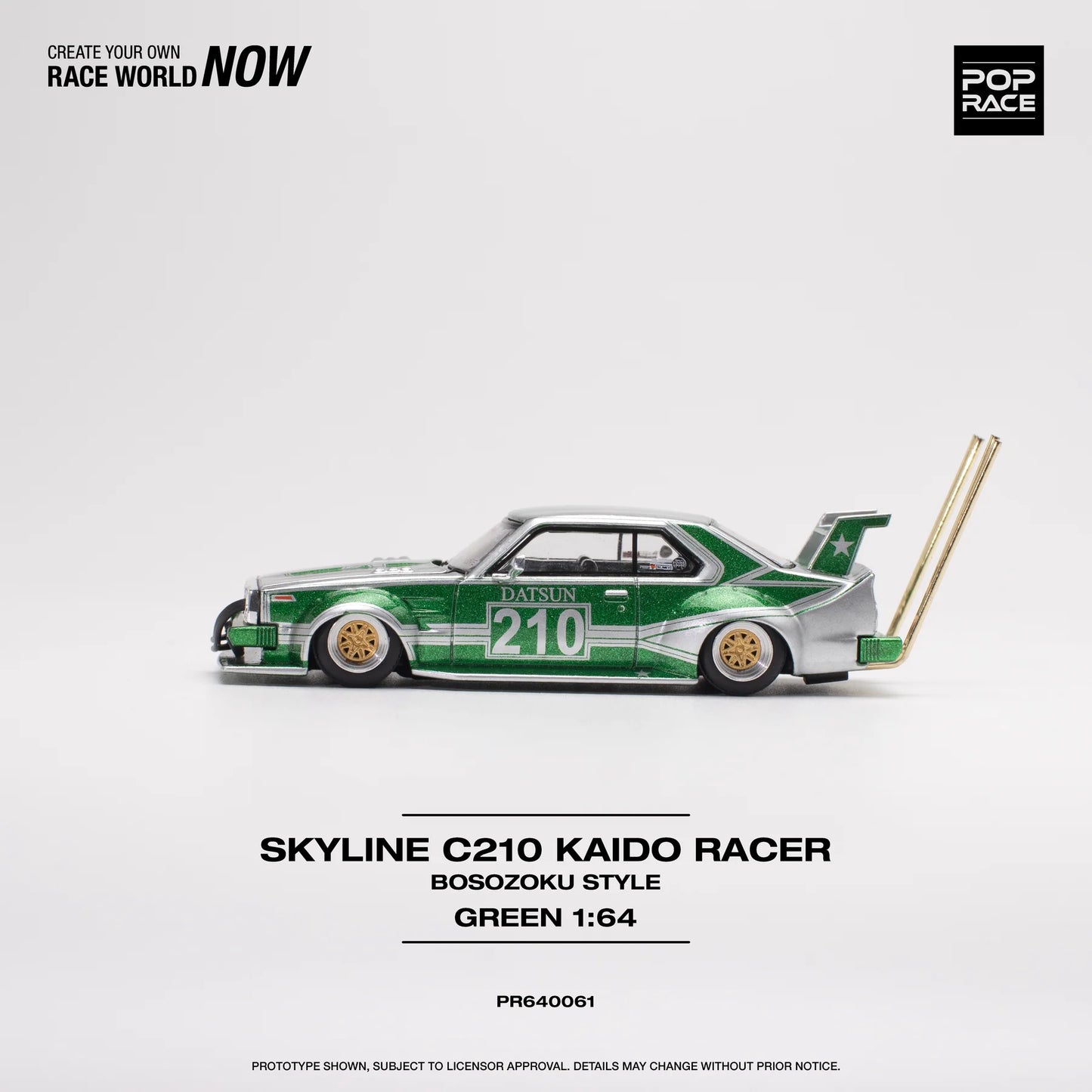 Skyline C210 Kaido Racer Bosozoku Style Green / Silver - Pop Race - Scala 1/64 PR64-61