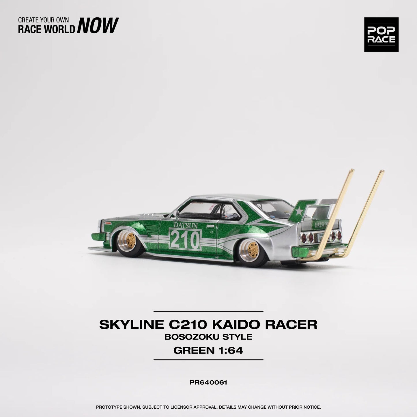 Skyline C210 Kaido Racer Bosozoku Style Green / Silver - Pop Race - Scala 1/64 PR64-61