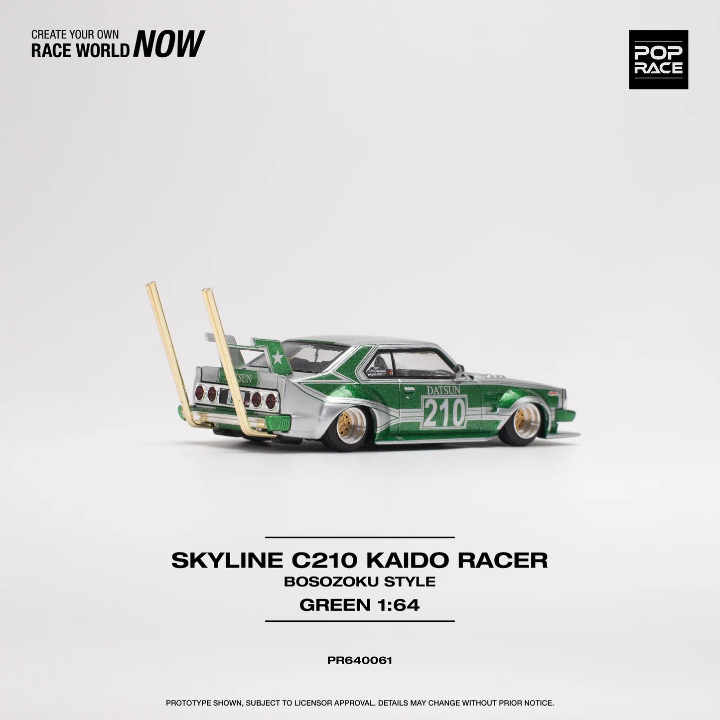 Skyline C210 Kaido Racer Bosozoku Style Green / Silver - Pop Race - Scala 1/64 PR64-61