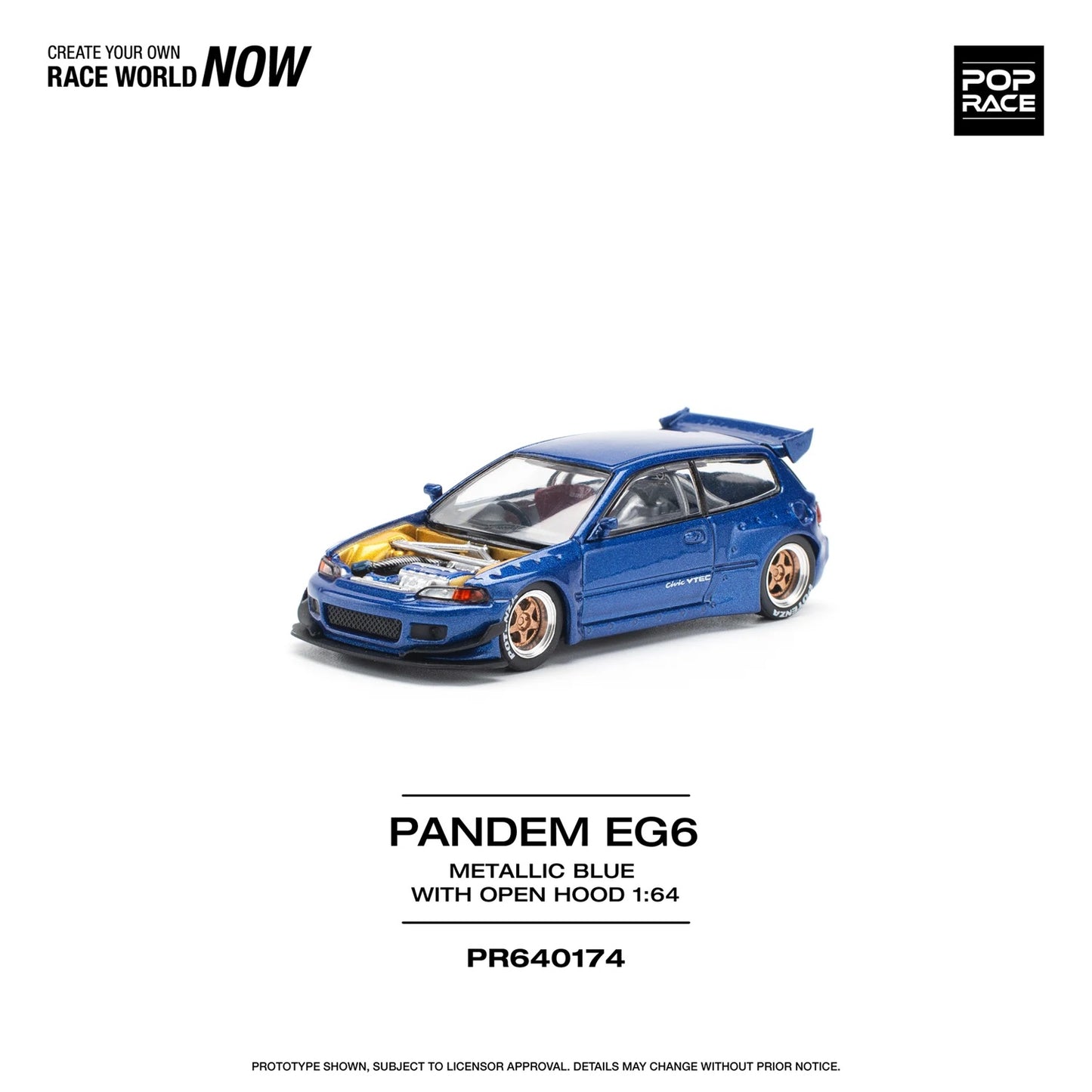 Pandem Civic EG6 Blue Metallic with No Hood - Pop Race - Scala 1/64 PR64-174