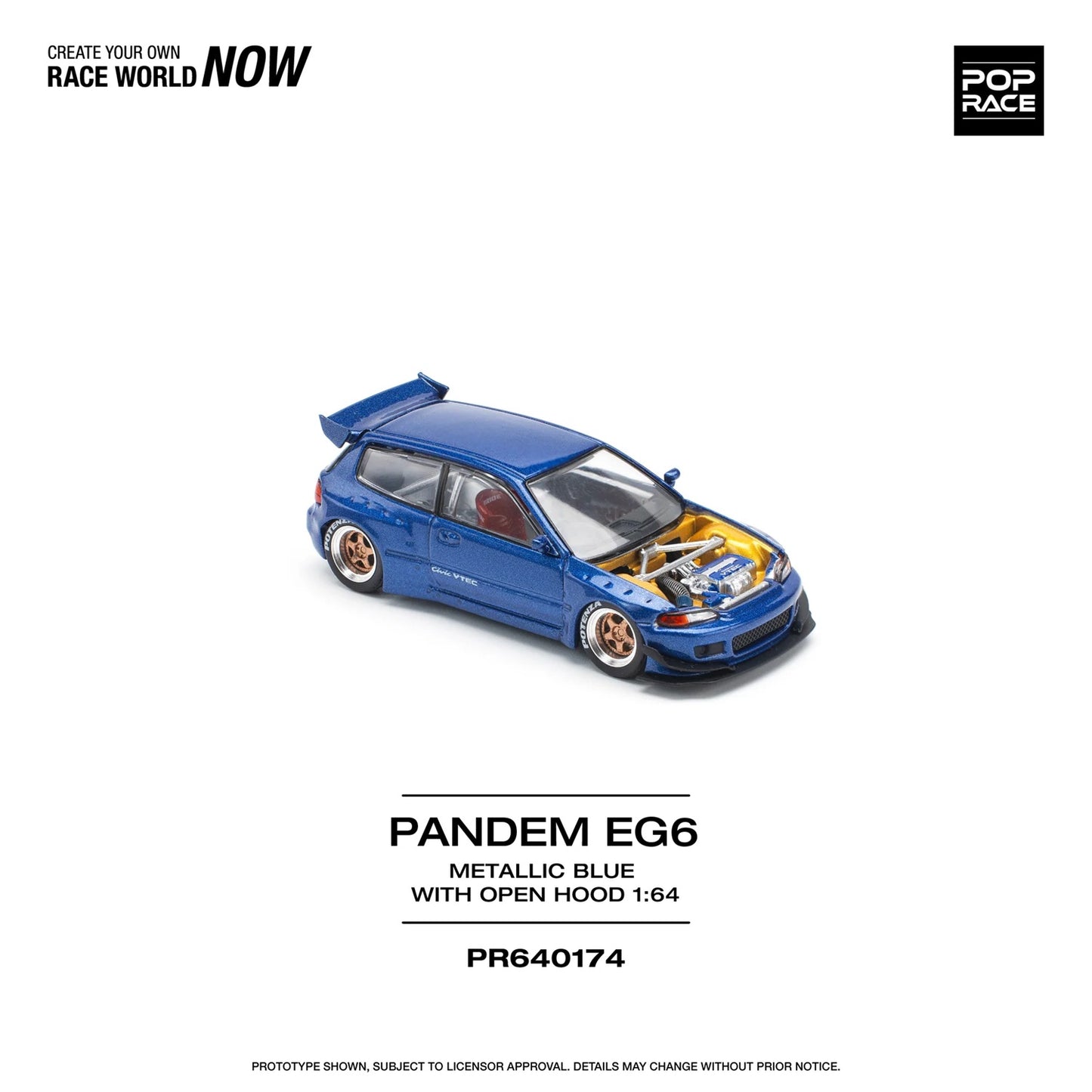 Pandem Civic EG6 Blue Metallic with No Hood - Pop Race - Scala 1/64 PR64-174
