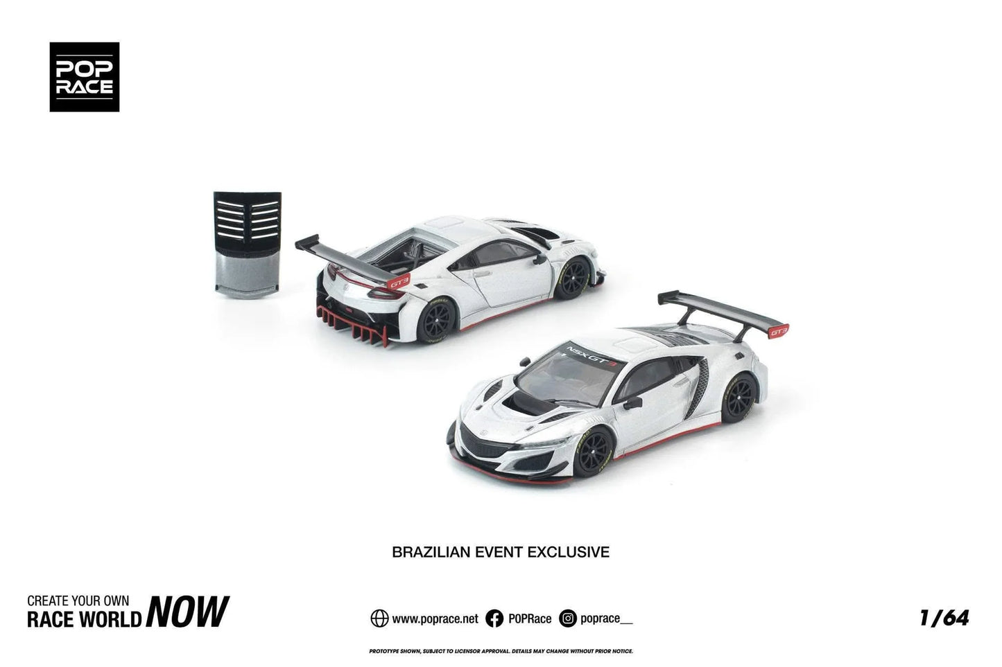 Pop Race - Honda NSX GT3 EVO22 Silver 2025 Brazilian Event Exclusive - Scala 1/64 PR64-445