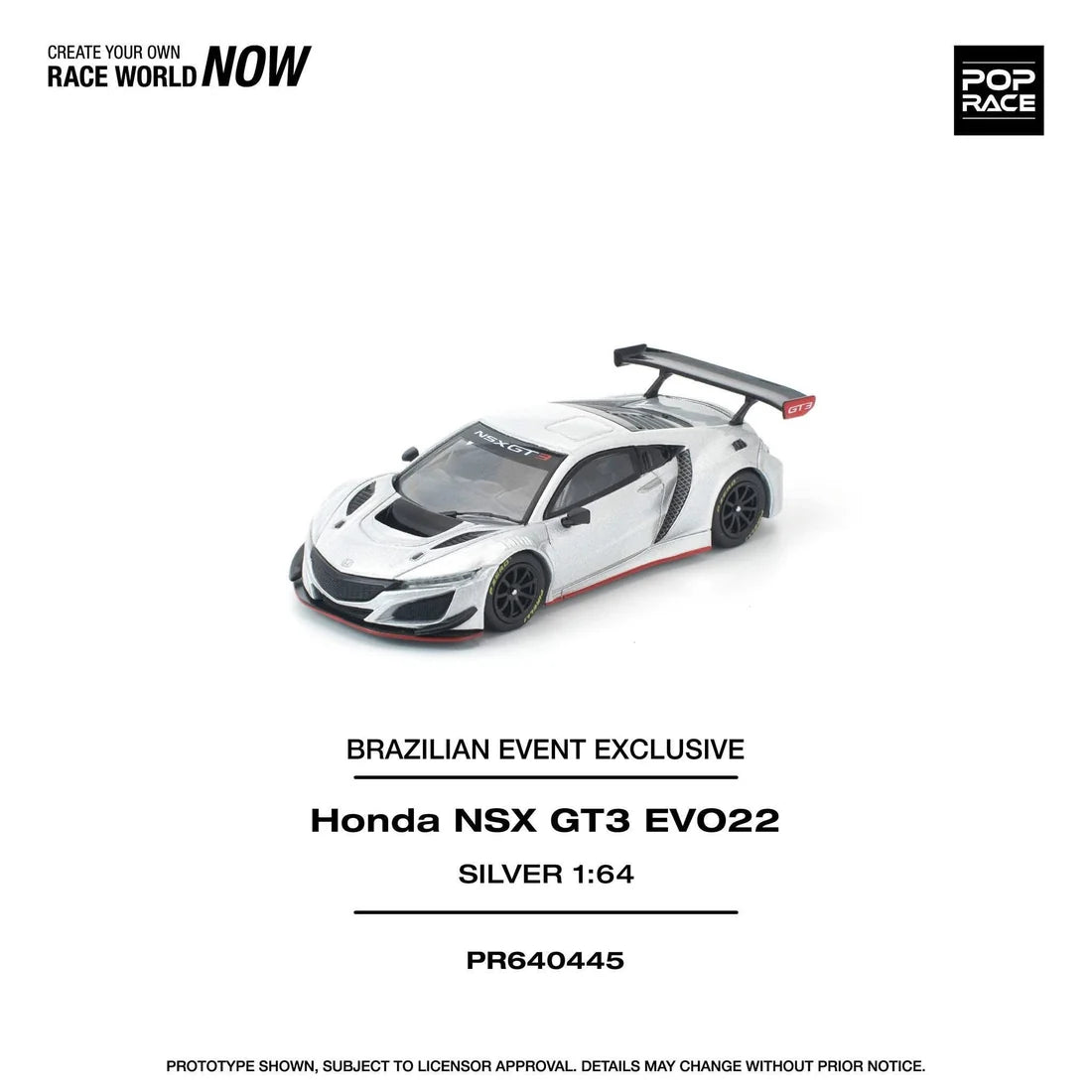 Pop Race - Honda NSX GT3 EVO22 Silver 2025 Brazilian Event Exclusive - Scala 1/64 PR64-445