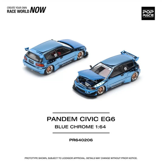 Pandem Civic EG6 Blue Chrome - Pop Race - Scala 1/64 PR64-206
