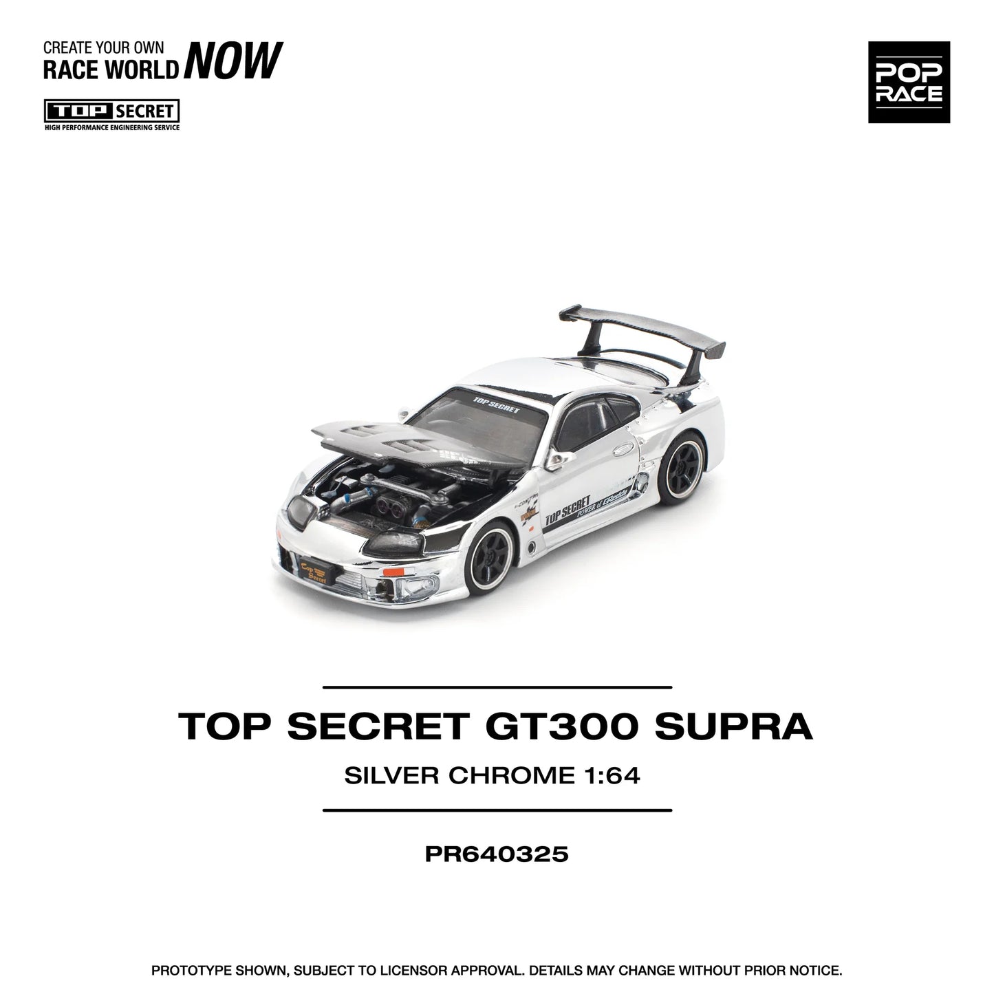 Pop Race - Top Secret GT300 Toyota Supra Silver Chrome - Scala 1/64 PR64-325