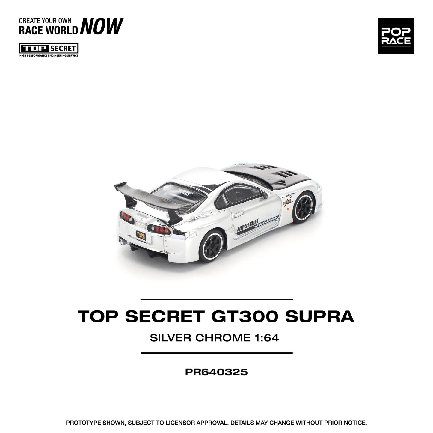 Pop Race - Top Secret GT300 Toyota Supra Silver Chrome - Scala 1/64 PR64-325