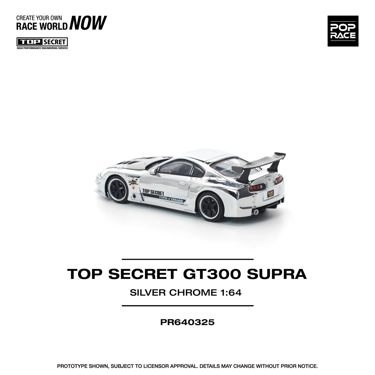 Pop Race - Top Secret GT300 Toyota Supra Silver Chrome - Scala 1/64 PR64-325