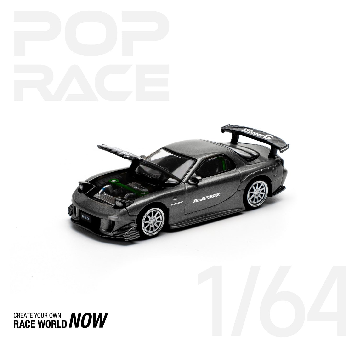 Mazda RX-7 (FD3S) RE-AMEMIYA Gun Metal - Pop Race - Scala 1/64 PR64-255