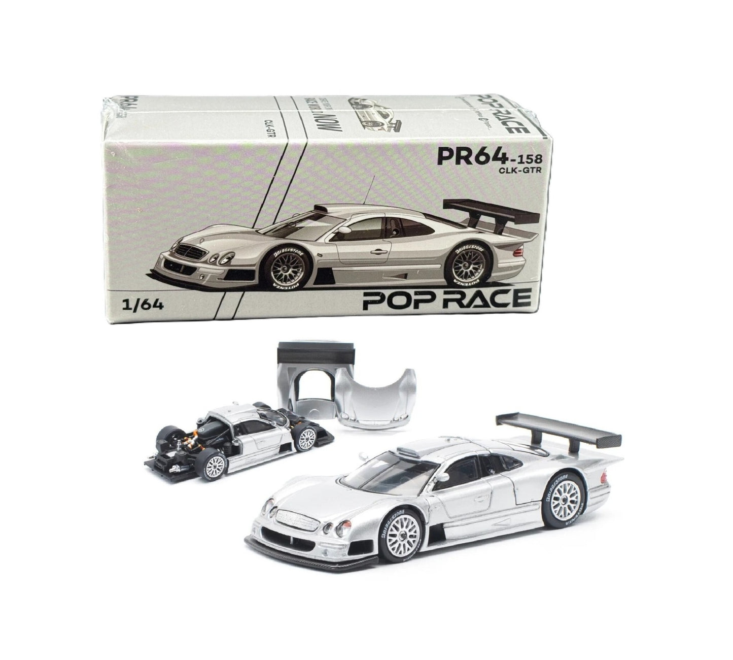 Mercedes-Benz CLK AMG GTR (Silver) Street Version - Pop Race - Scala 1/64 PR64-158