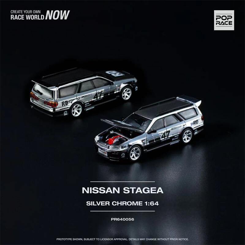 Nissan Stagea R34 Silver Chrome - Pop Race - Scala 1/64 PR64-56
