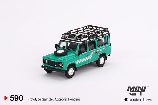 Land Rover Defender 110 1985 County Station Wagon Trident Green - Mini GT - Scala 1/64 MGT00590 R RHD