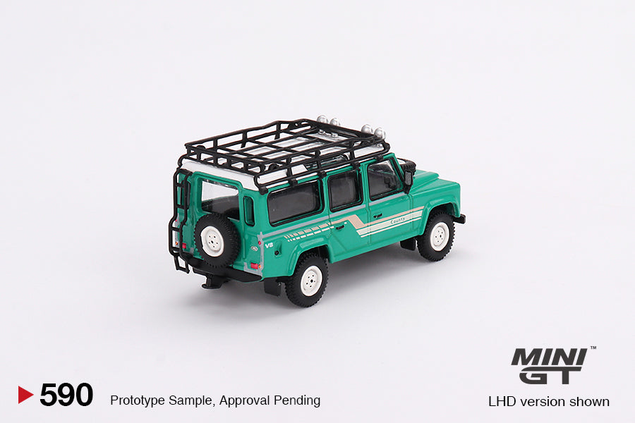 Land Rover Defender 110 1985 County Station Wagon Trident Green - Mini GT - Scala 1/64 MGT00590 R RHD