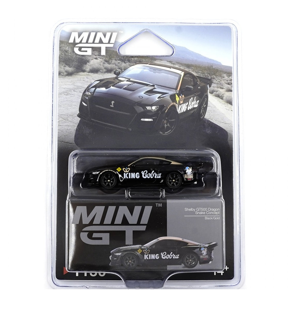 Shelby GT500 Dragon Snake Concept Black/Gold - Mini GT - Scala 1/64 MGT01130-BL Blister Packaging