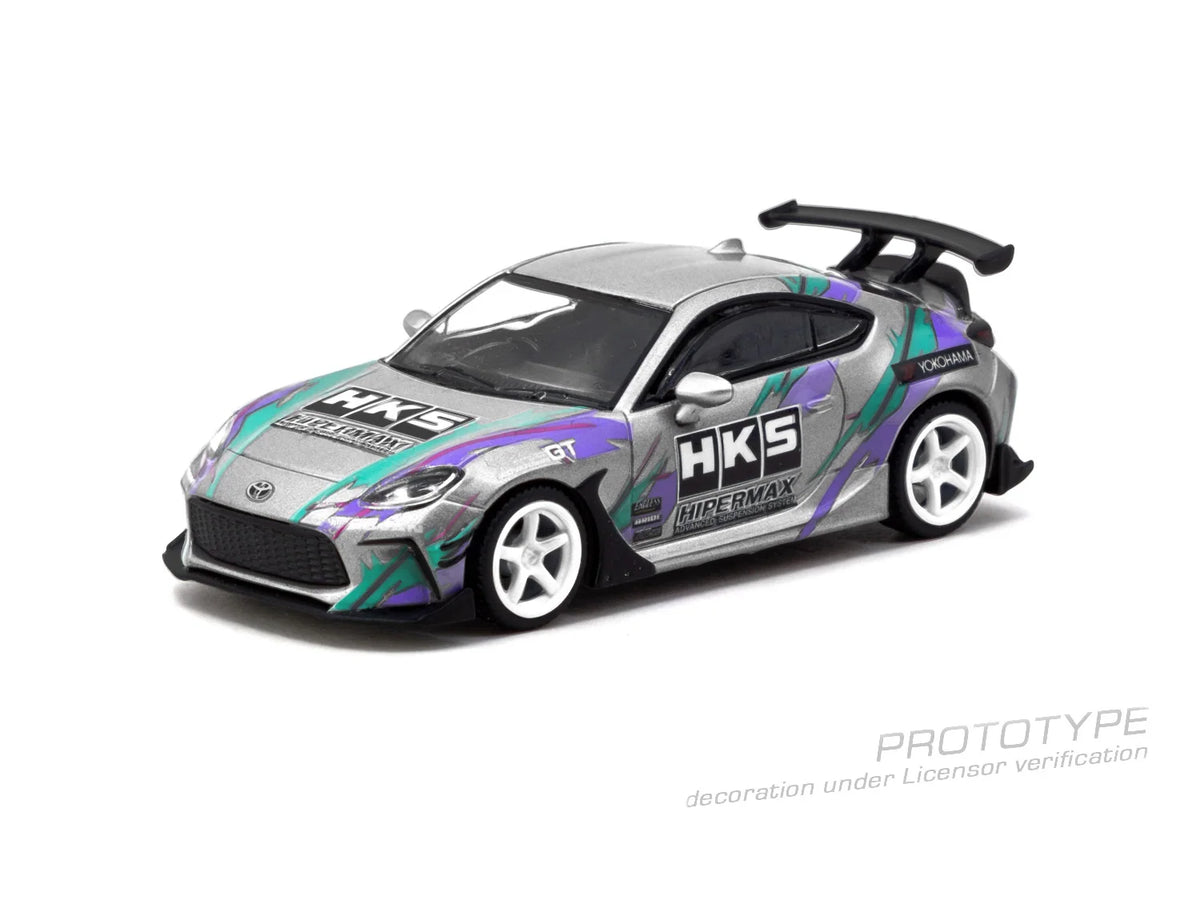 HKS Toyota GR86 Grey With Metal Oil Can Packaging - GLOBAL64 - Tarmac Works - Scala 1/64 T64G-038-GY