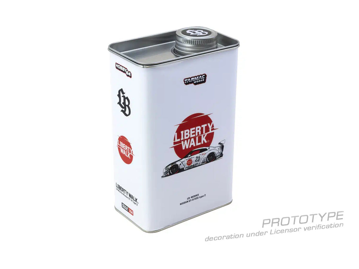 LB-WORKS Nissan GT-R R35 type 2 White With Metal Oil Can Packaging - HOBBY64 - Tarmac Works - Scala 1/64 T64-090-WH