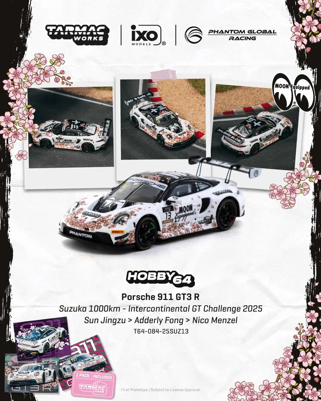 Porsche 911 GT3 R #13 1000 Km Suzuka 2025 - HOBBY64 - Tarmac Works - Scala 1/64 T64-084-25SUZ13