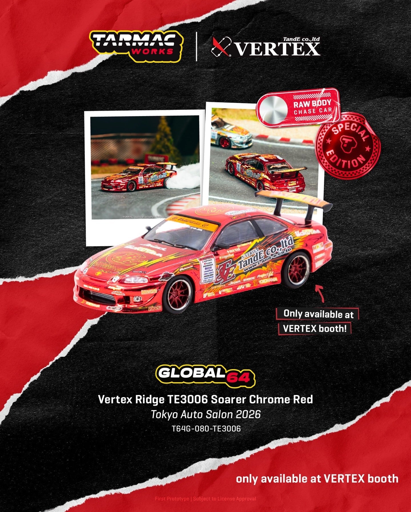 Toyota VERTEX Ridge TE3006 Soarer Chrome Red - Tokyo Auto Salon 2026 Special Edition - GLOBAL64 - Tarmac Works - Scala 1/64 T64G-080-TE3006