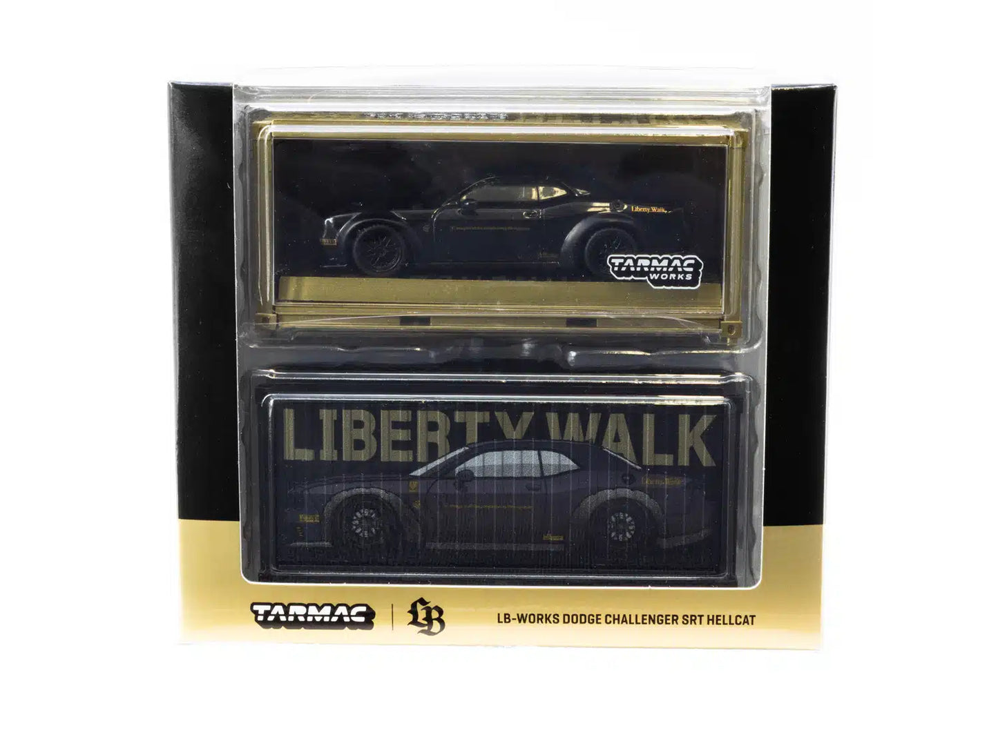 LB-WORKS Dodge Challenger SRT Hellcat Black Metallic with 2 containers - Tarmac Works GLOBAL64 - Scala 1/64 T64G-TL039-BK