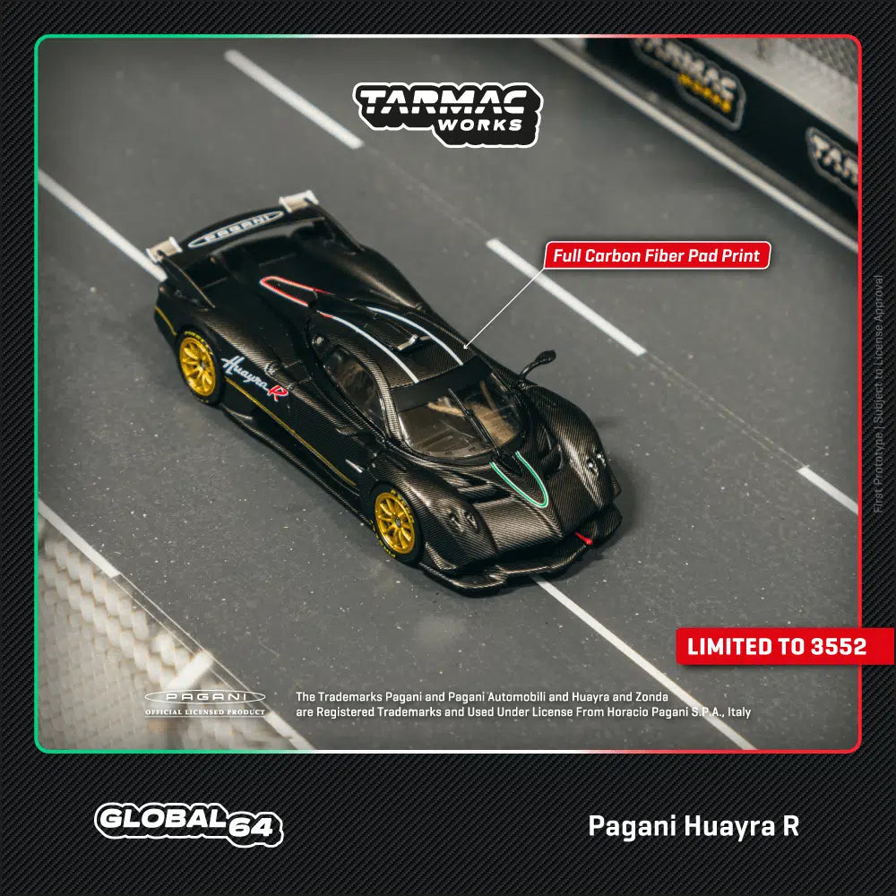 Pagani Huayra R Matt Black Carbon Fiber - Tarmac Works GLOBAL64 - Scala 1/64 T64G-TL035-MBCF