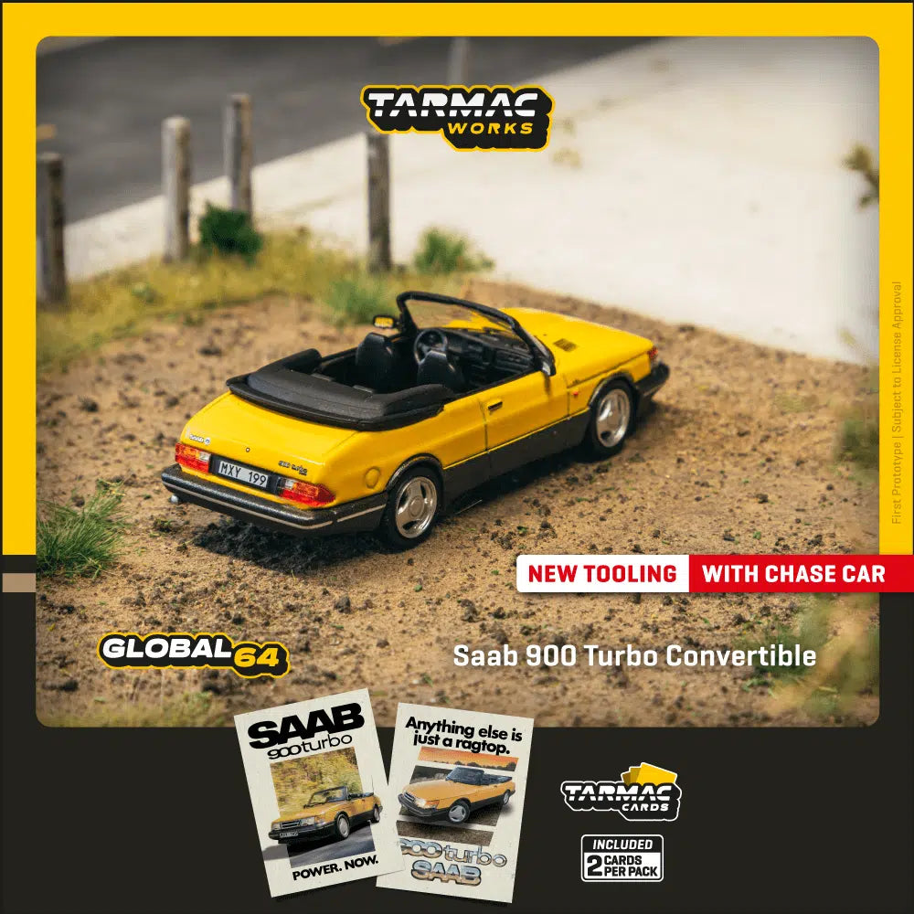 Saab 900 Turbo Convertible Yellow - Tarmac Works GLOBAL64 - Scala 1/64 T64G-067-YE