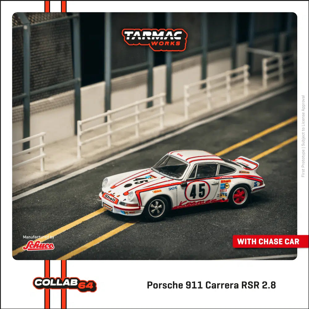Porsche 911 Carrera RSR 2.8 #45 24h Le mans 1973 Winner - COLLAB64 - Tarmac Works x Schuco - Scala 1/64 T64S-023-73LM45