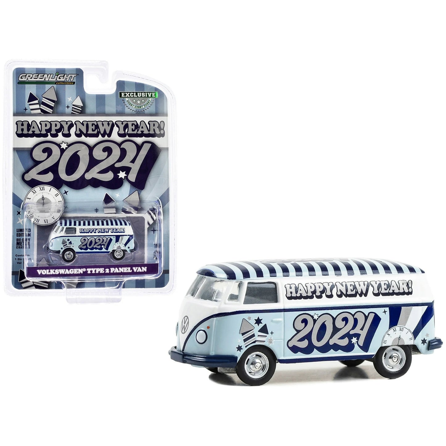 Volkswagen Type 2 Panel Van Happy New Year 2024 - Greenlight - Scala 1/64