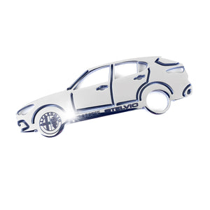 Porte-clés Alfa Romeo Stelvio en acier inoxydable poli