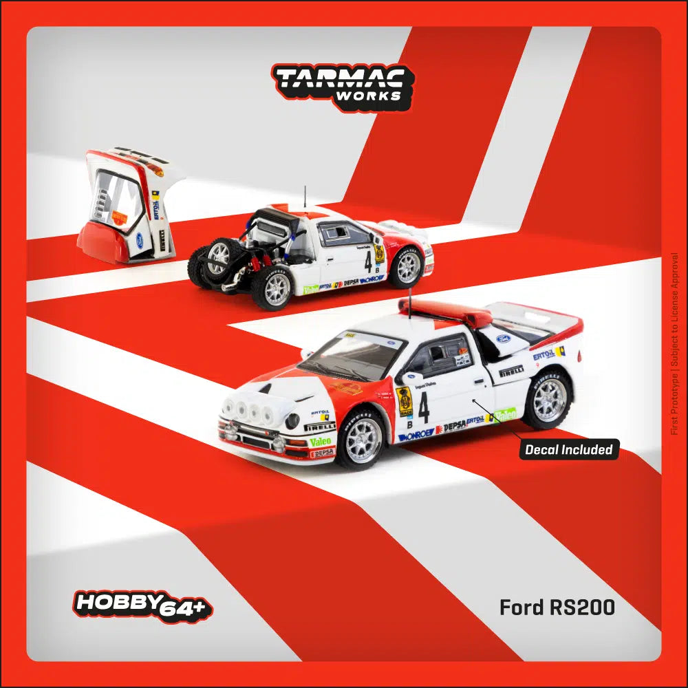 Ford RS200 #4 Rallye Catalunya 1986 Antonio Zanini - Josep Autet - Tarmac Works HOBBY64+ - Scala 1/64 T64P-001-86RC04