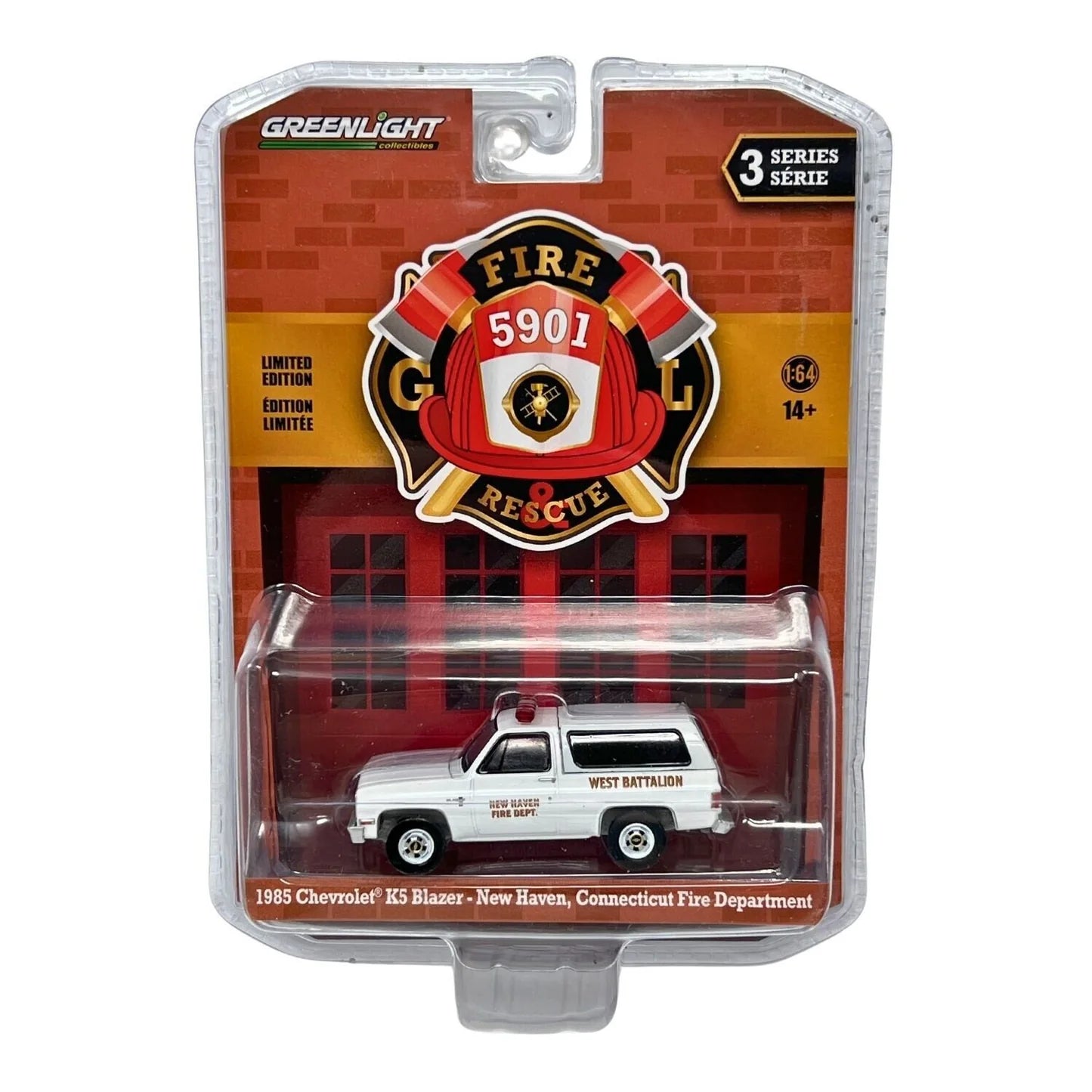 1985 Chevrolet K5 Blazer New Haven Fire Departamento de Bomberos de Connecticut - Serie Bomberos y Rescate - Greenlight - Escala 1/64