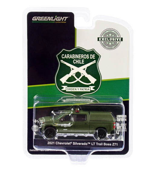 Chevrolet Silverado LT Trail Boss 2021 Z71 Carabineros De Chile - Greenlight - Scala 1/64