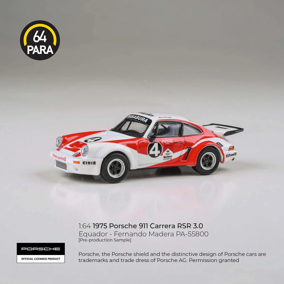 1976 Porsche 911 Carrera RSR 3.0 Ecuador Fernando Madera Coca-Cola - Para64 - Scala 1/64 PA-55800