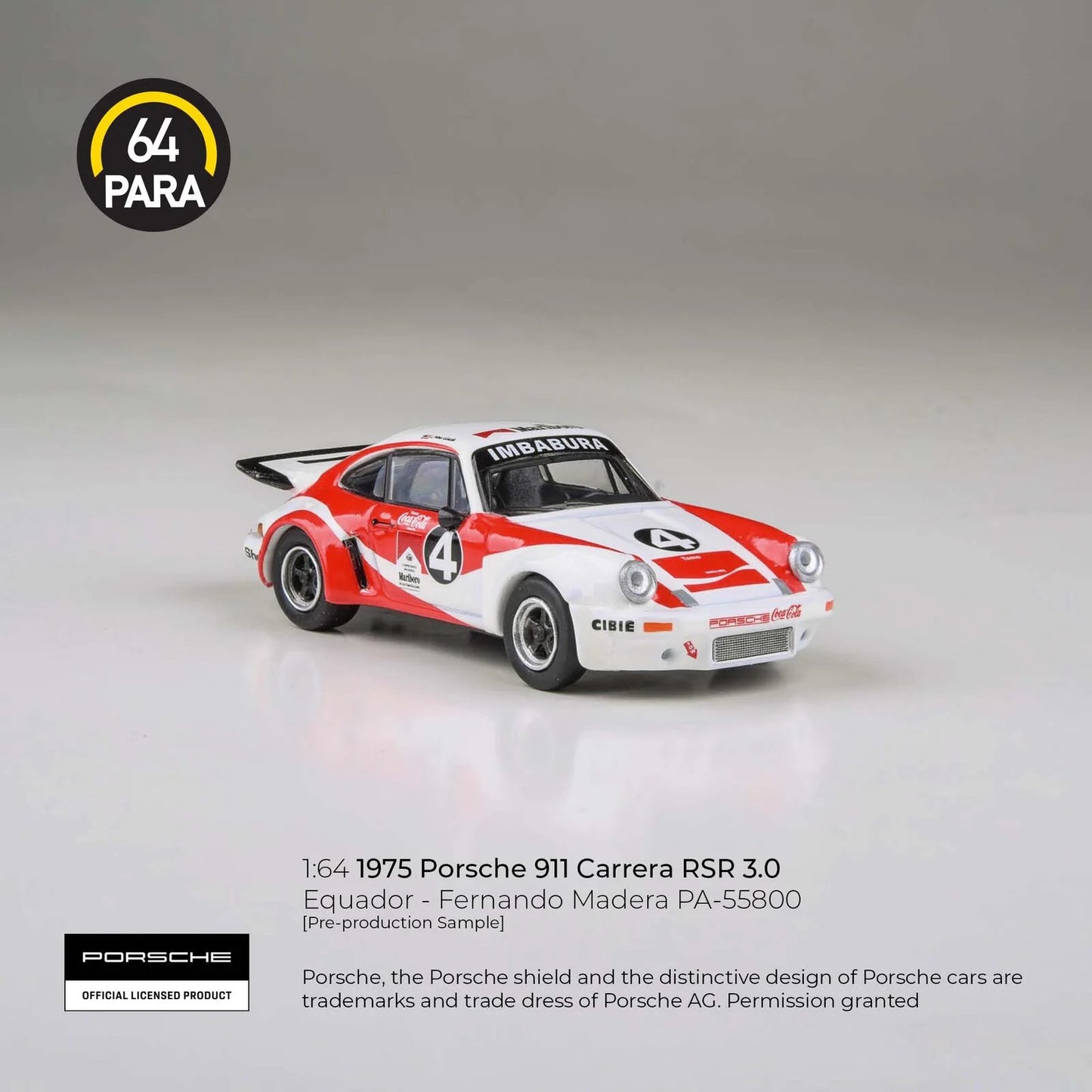 1976 Porsche 911 Carrera RSR 3.0 Ecuador Fernando Madera Coca-Cola - Para64 - Scala 1/64 PA-55800