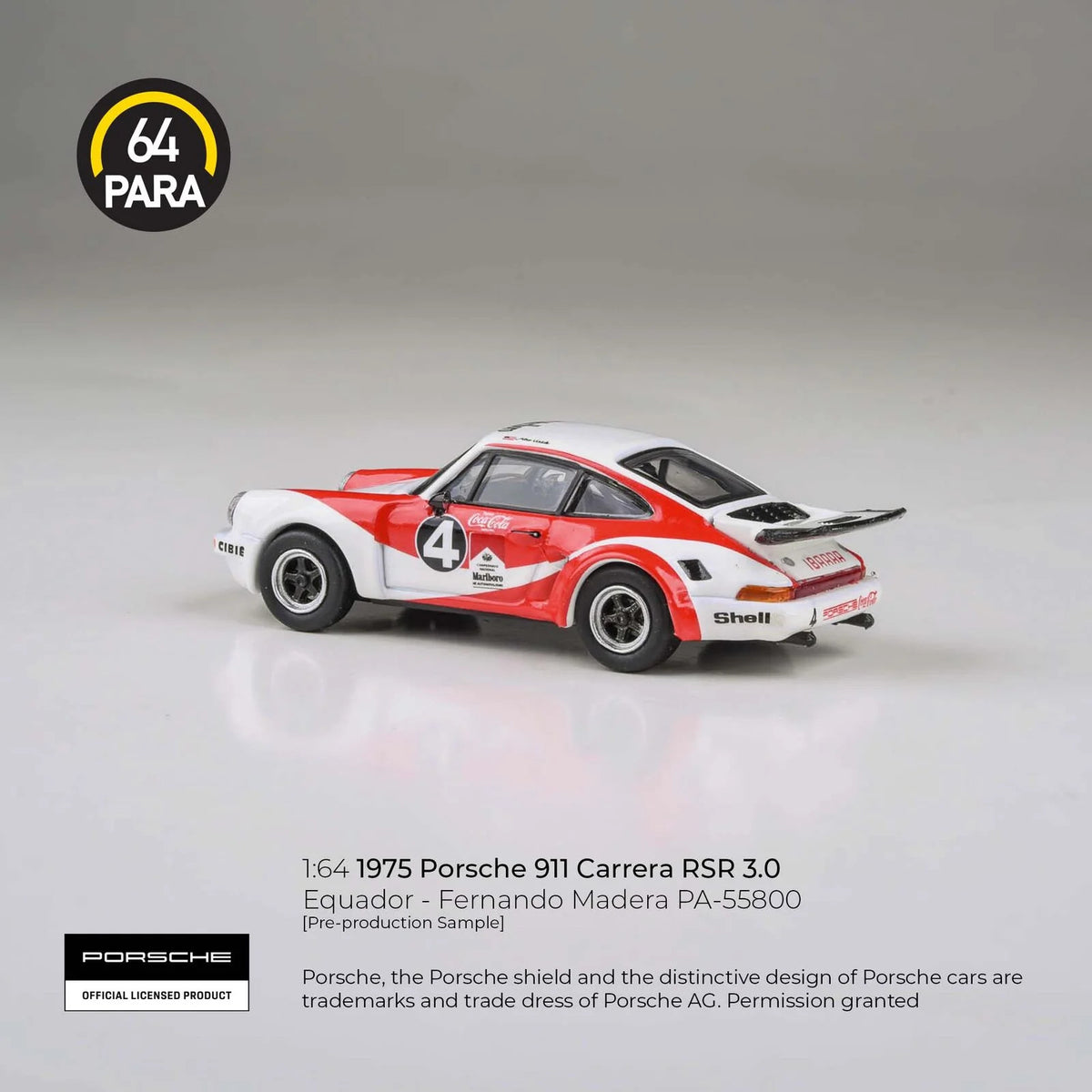 1976 Porsche 911 Carrera RSR 3.0 Ecuador Fernando Madera Coca-Cola - Para64 - Scala 1/64 PA-55800